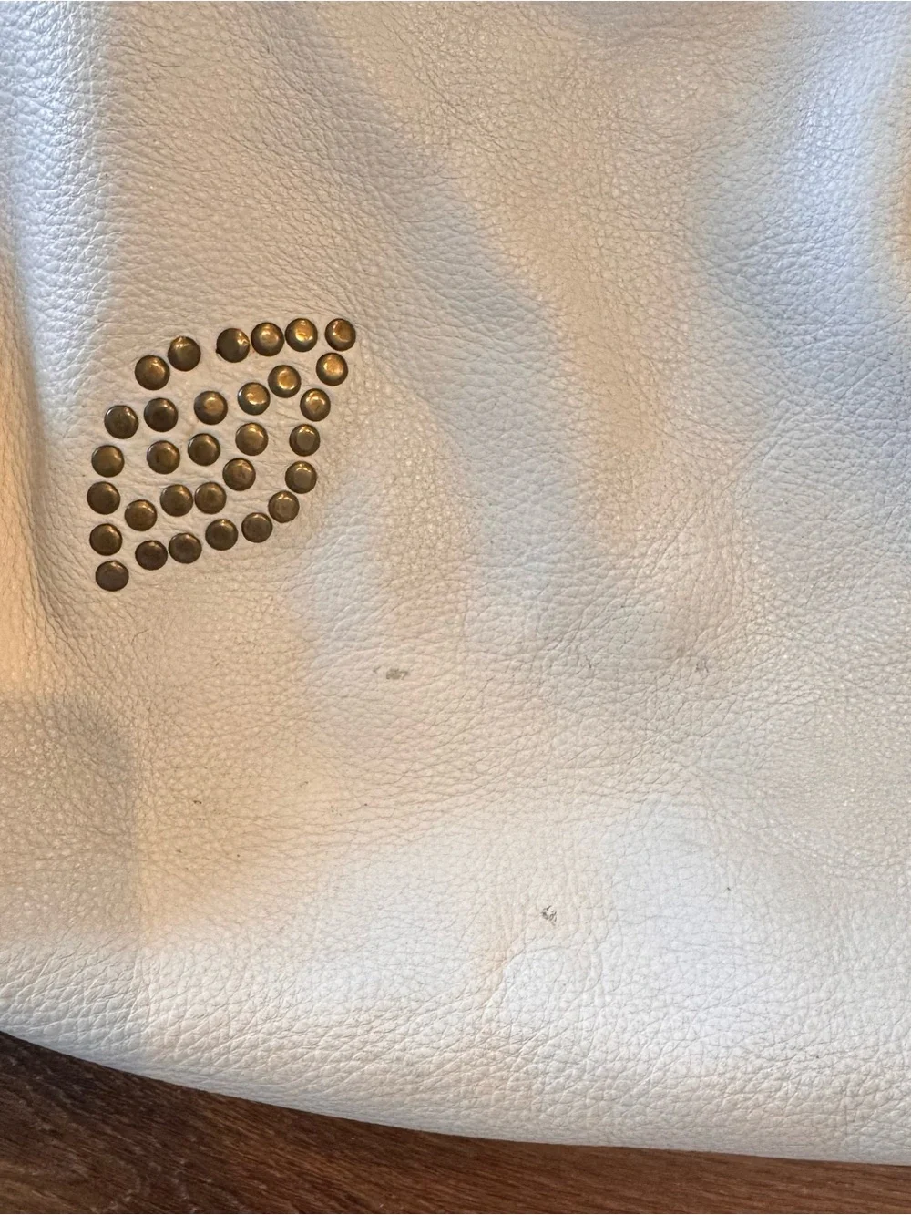 Betsey Johnson Cream Vintage Y2K Leather Shoulder Bag with Brown Studded Straps